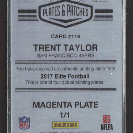 2018 Panini Plates & Patches Trent Taylor #119 Magenta Printing 1/1