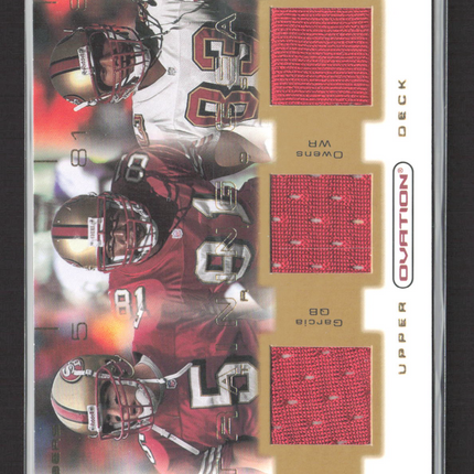 2001 UD Ovation Training Gear Terrell Owens Jeff Garcia JJ Stokes Triple Jersey