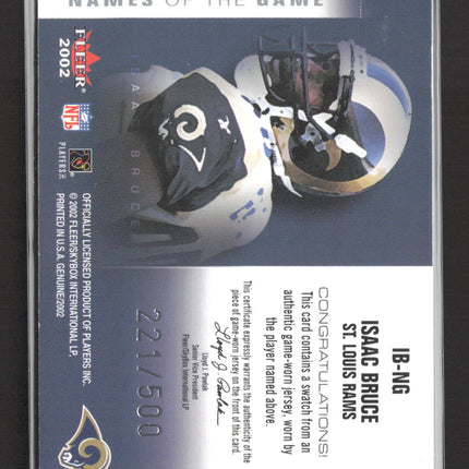 2002 Fleer Genuine Names of the Game Isaac Bruce #IB-NG Game-Worn Jersey 221/500