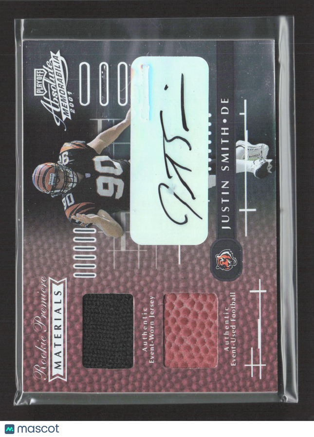 2001 Playoff Absolute Memorabilia Justin Smith #176 Jersey Ball Auto /850