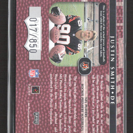 2001 Playoff Absolute Memorabilia Justin Smith #176 Jersey Ball Auto /850