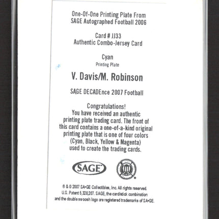 2007 SAGE DECADEnce Michael Robinson Vernon Davis Printing Plate Patch 1/1