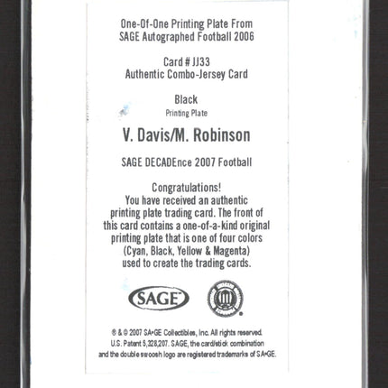 2007 SAGE DECADEnce Michael Robinson Vernon Davis Black Printing Plate Patch 1/1