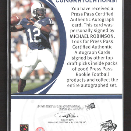 2006 SAGE Press Pass Rookie Michael Robinson Patch Auto /10