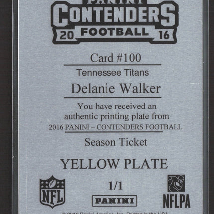 2016 Panini Contenders Football Delanie Walker #100 Yellow Printing Plate 1/1