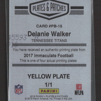 2019 Panini Plates & Patches Delanie Walker #PB-15 Yellow 1/1 Printing Plate