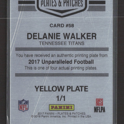 2018 Plates & Patches Unparalleled Delanie Walker #58 Yellow 1/1 Printing Plate