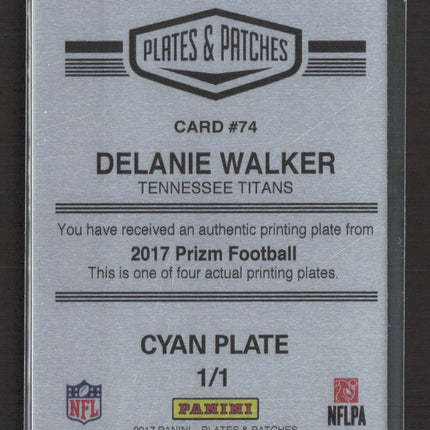 2018 Plates & Patches Prizm Football Delanie Walker #74 Cyan 1/1 Printing Plate