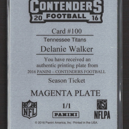 2016 Contenders Season Ticket Delanie Walker #100 Magenta 1/1 Printing Plate