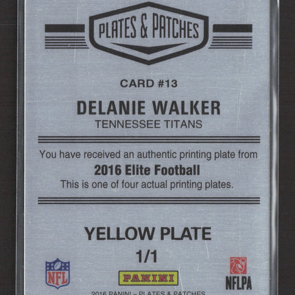 2017 Plates & Patches Elite Football Delanie Walker #13 Yellow Printing 1/1