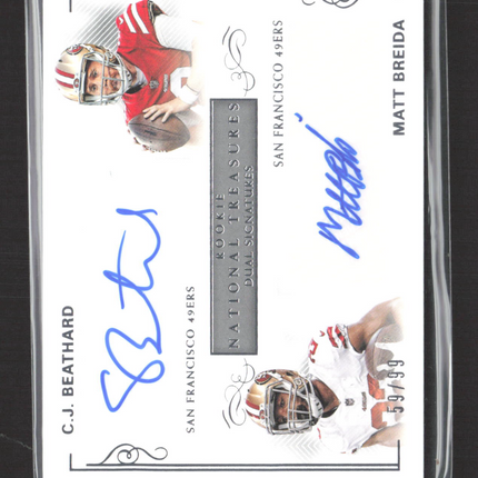 2018 National Treasures Rookie Dual CJ Beathard Matt Breida #RDS-SF 59/99 Auto