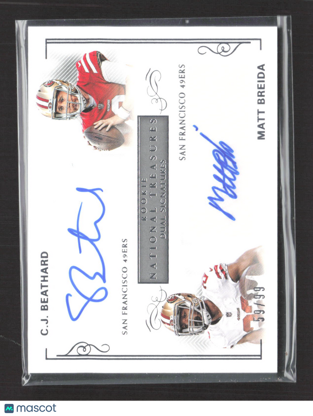 2018 National Treasures Rookie Dual CJ Beathard Matt Breida #RDS-SF 59/99 Auto