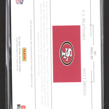 2018 National Treasures Rookie Dual CJ Beathard Matt Breida #RDS-SF 59/99 Auto