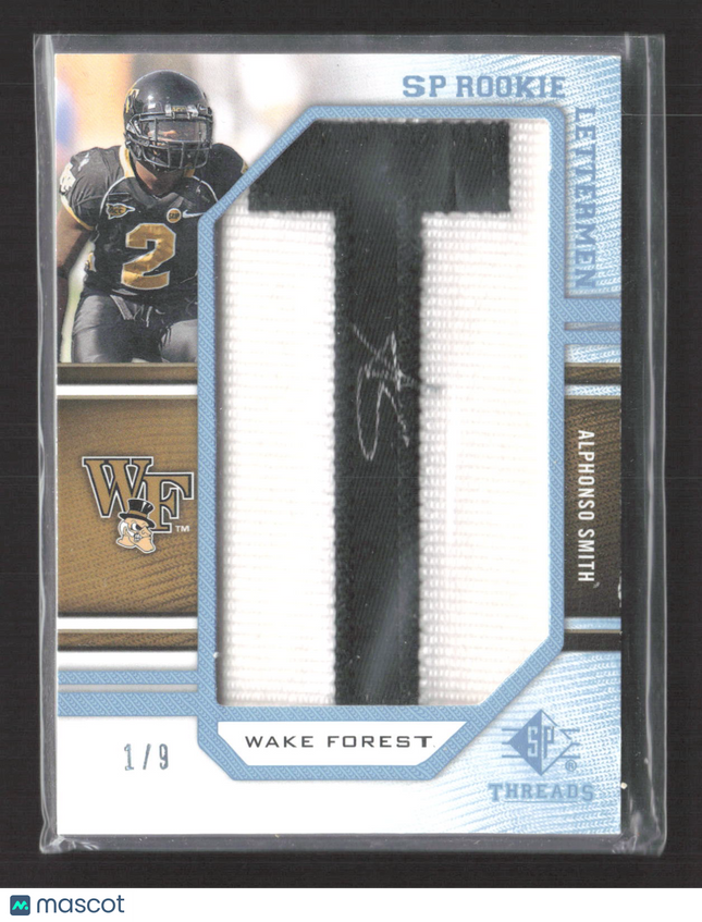 2009 UD SP Threads SP Rookie Lettermen Alphonso Smith #252 Patch 1/9 Auto