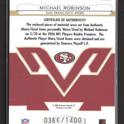 2006 Leaf Certified Materials Freshman Fabric Michael Robinson #212 Jersey /1400