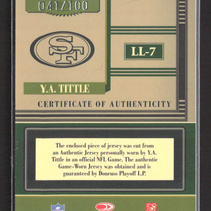 2006 Limited Limited Legends Y.A. Tittle #LL-7 Game-Worn Jersey 041/100 Auto