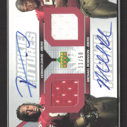 2006 UD Rookie Futures Michael Robinson Vernon Davis /50 Dual Jersey Patch Auto