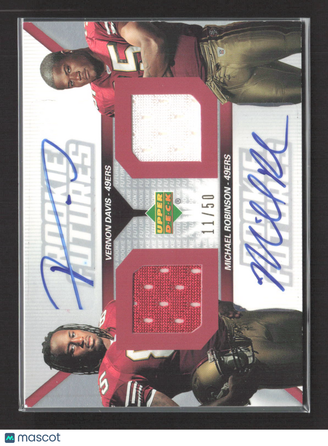 2006 UD Rookie Futures Michael Robinson Vernon Davis /50 Dual Jersey Patch Auto