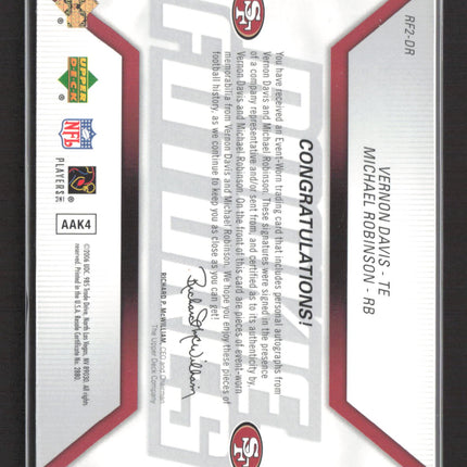 2006 UD Rookie Futures Michael Robinson Vernon Davis /50 Dual Jersey Patch Auto