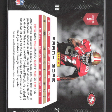 2012 Panini Momentum Frank Gore #9 Yellow Printing Plate 1/1