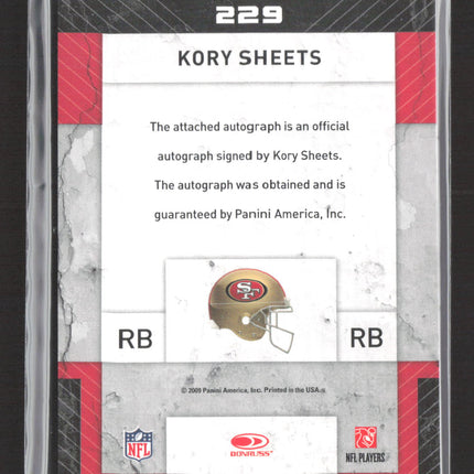 2009 Panini Donruss Threads Kory Sheets #229 Letterman Patch 169/390 Auto
