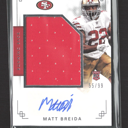 2018 Panini National Treasures Matt Breida #210 Jersey Patch RC 55/99 Auto