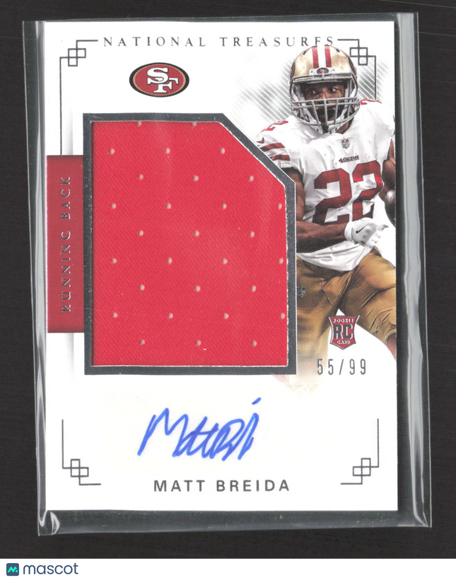 2018 Panini National Treasures Matt Breida #210 Jersey Patch RC 55/99 Auto