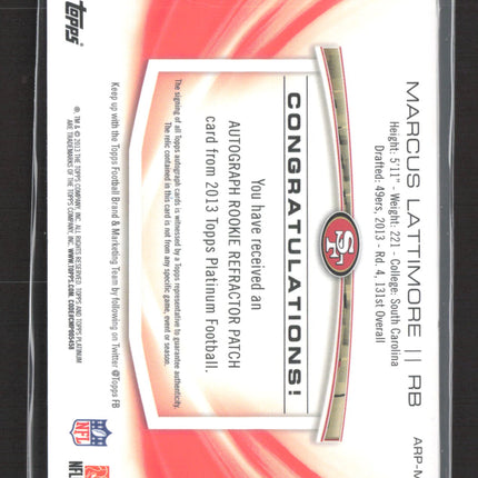 2013 Topps Platinum Marcus Lattimore #ARP-ML Rookie Refractor Patch /1000 Auto