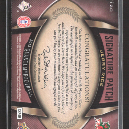 2013 Upper Deck Quantum Football Jerry Rice #120 Patch 18/30 Auto