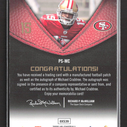 2009 UD Premier Stitchings Michael Crabtree #PS-MC Manufactured Patch 10/10 Auto