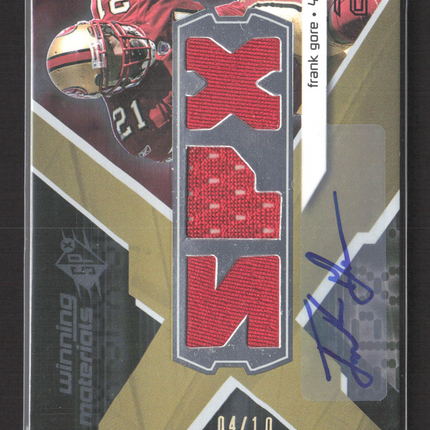 2008 UD SPx Winning Materials Frank Gore #WM-FG 04/10 Game-Used Jersey Auto