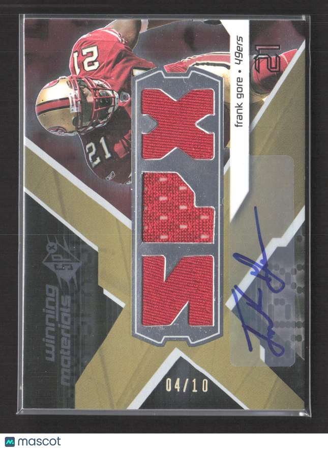 2008 UD SPx Winning Materials Frank Gore #WM-FG 04/10 Game-Used Jersey Auto