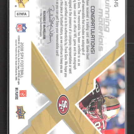 2008 UD SPx Winning Materials Frank Gore #WM-FG 04/10 Game-Used Jersey Auto