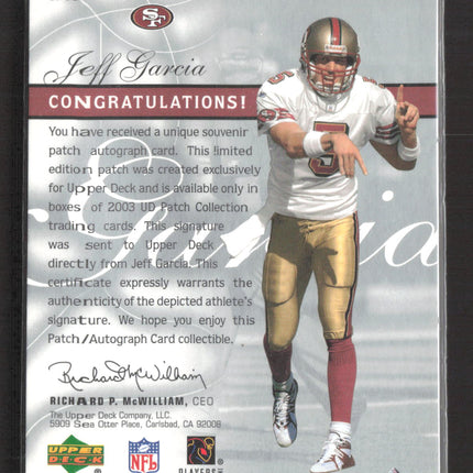 2003 Upper Deck Patch Collection Signature Patches Jeff Garcia #SP-JG Patch Auto