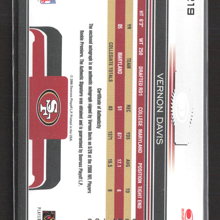 2006 Gridiron Gear Gridiron Gems Vernon Davis #219 Jersey Patch Auto /150