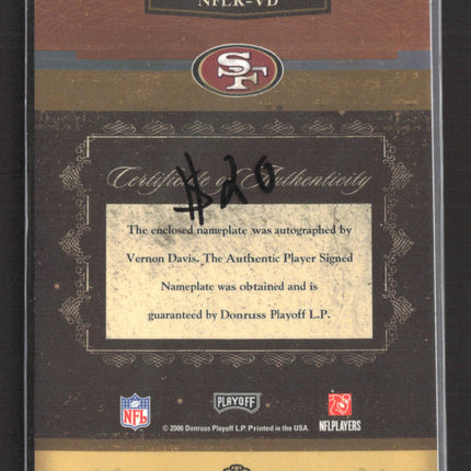 2006 Playoff National Treasures Vernon Davis #NFLR-VD 72/80 Nameplate Patch Auto
