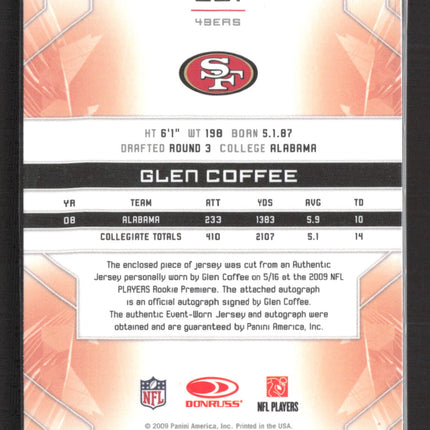 2009 Limited Phenoms Glen Coffee #201 Silver Spotlight Patch Jersey Auto /149