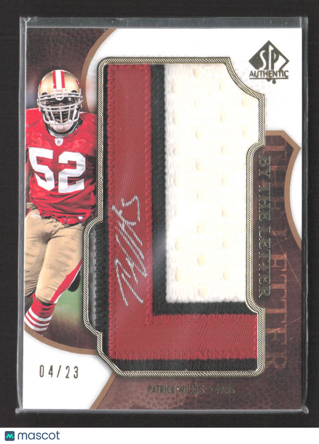 2008 Upper Deck SP Authentic By The Letter Patrick Willis #BL-PW Patch 4/23 Auto