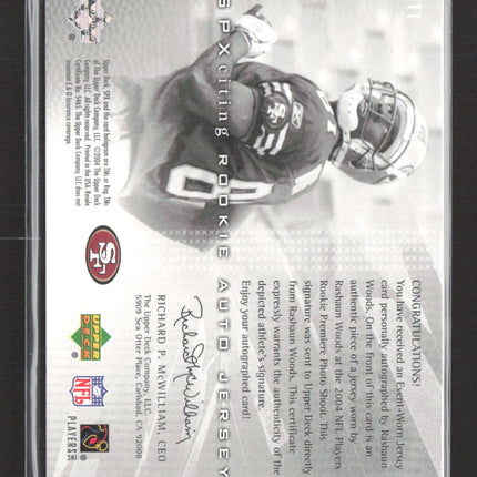 2004 UD SPx SPxciting Rookie Rashaun Woods #211 Auto 1220/1499 Jersey Auto