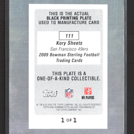 2009 Bowman Sterling Kory Sheets #111 Black Printing Plate Auto 1/1