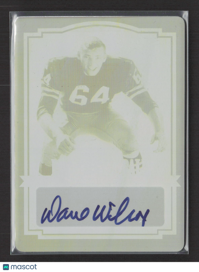 2012 Leaf Best of Football Dave Wilcox #BA-DWI Yellow Printing Plate 1/1 Auto