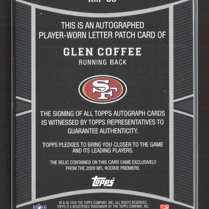 2009 Topps Glen Coffee #ARP-GC Player-Worn Letter Patch Auto /2