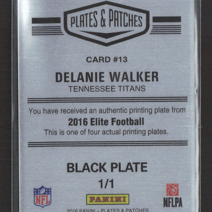 2017 Panini Plates Patches Elite Football Delanie Walker #13 Black Printing 1/1