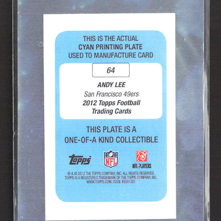 2012 Topps Football Andy Lee #64 Cyan Printing Plate Cyan 1/1
