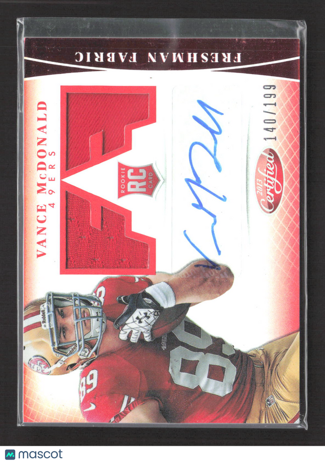 2013 Panini Certified Freshman Fabric Vance McDonald #339 Jersey 140/199 Auto