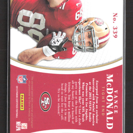 2013 Panini Certified Freshman Fabric Vance McDonald #339 Jersey 140/199 Auto