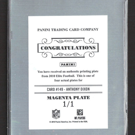 2010 Panini Donruss Elite Anthony Dixon #149 Magenta Printing Plate 1/1