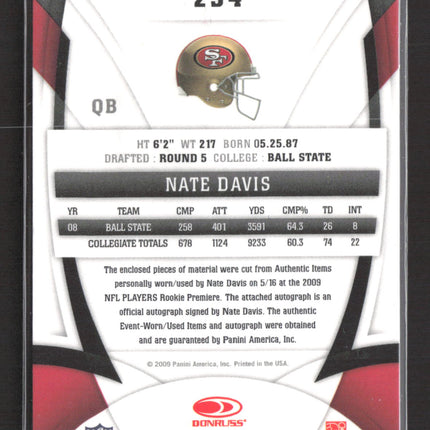 2009 Donruss Certified Freshman Fabric Nate Davis #254 Shoe Ball Patch Auto /25