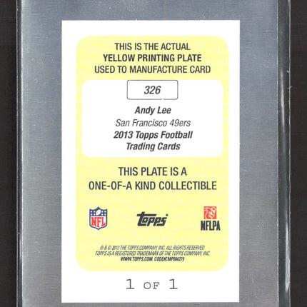 2013 Topps Football Andy Lee #326 Yellow Printing Plate 1/1