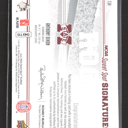 2010 Upper Deck Sweet Spot NCAA Anthony Dixon #134 Helmet Auto /400